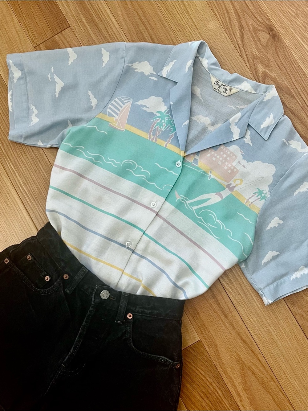 Vintage 80s Cheryl Tiegs Beach Scene Shirt